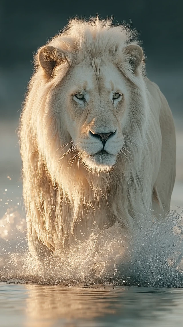 Majestic White Lion Walking on Water