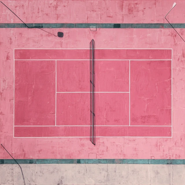 Pink Tennis Court Minimalist Oil Painting