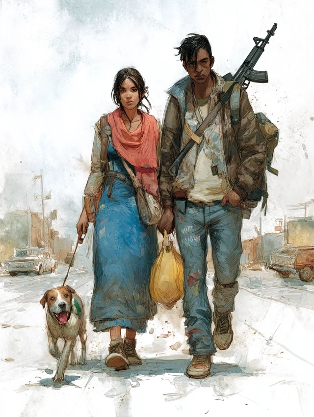 PostApocalyptic Survivors Walking Forward Together
