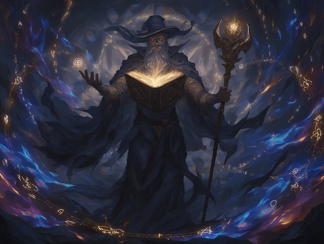 Powerful Wizard Casting a Spell Mystical Fantasy Art