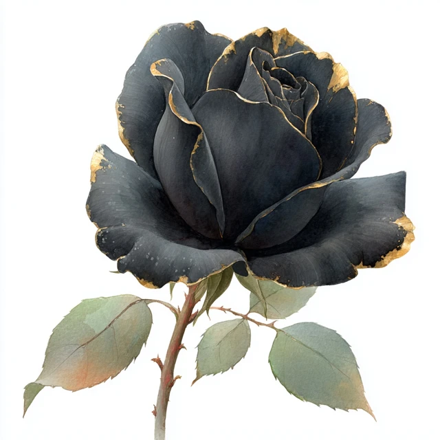 Black Rose with Gold Halloween Floral Illustration