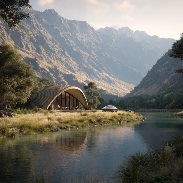 Tranquil Valley Cottage with UAP - Surreal and Photorealistic