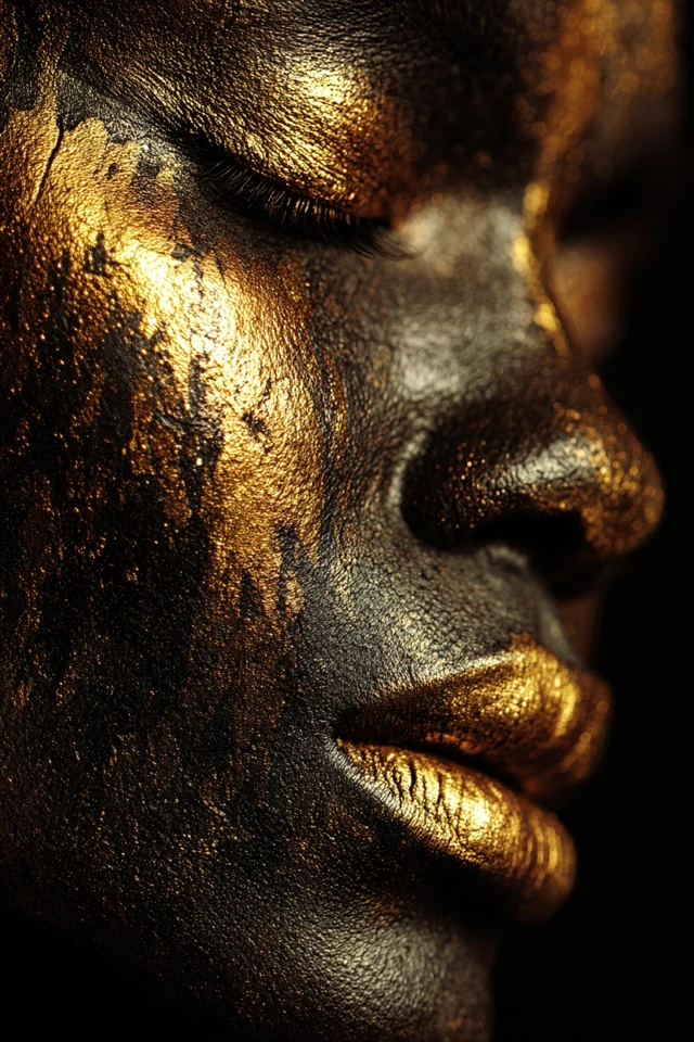 Golden Lips Black Woman Abstract Art