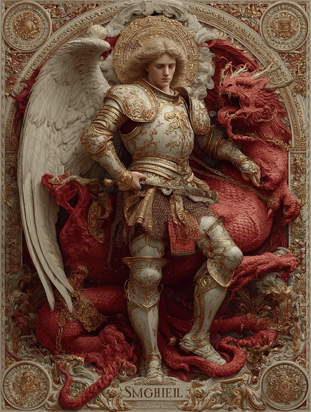 Saint Michael Archangel vs Dragon Chiaroscuro