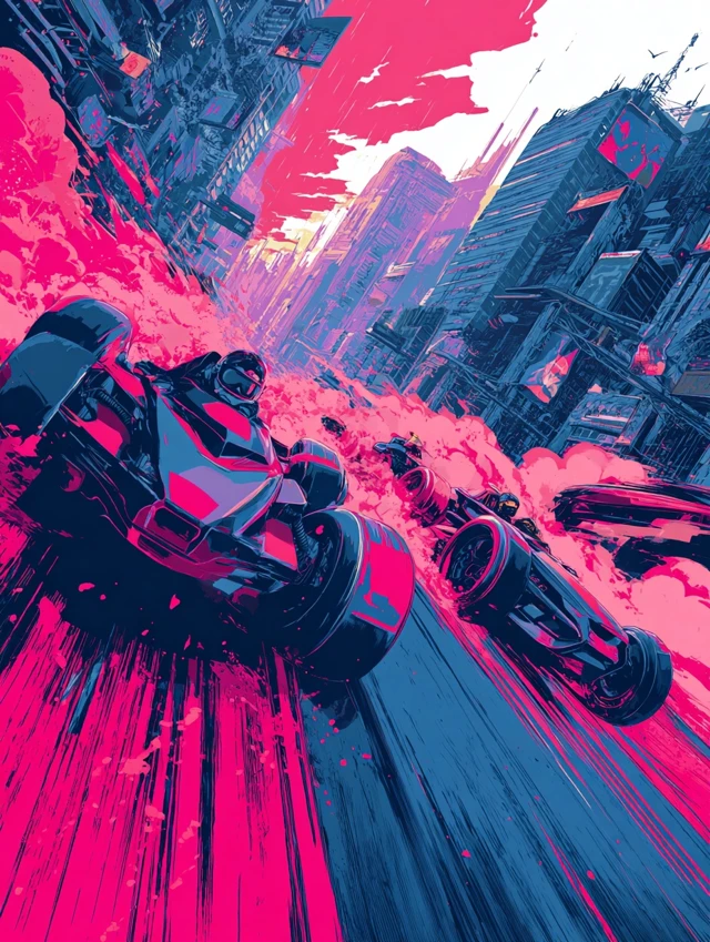 Futuristic Racer Showdown Cel Shaded Illustration