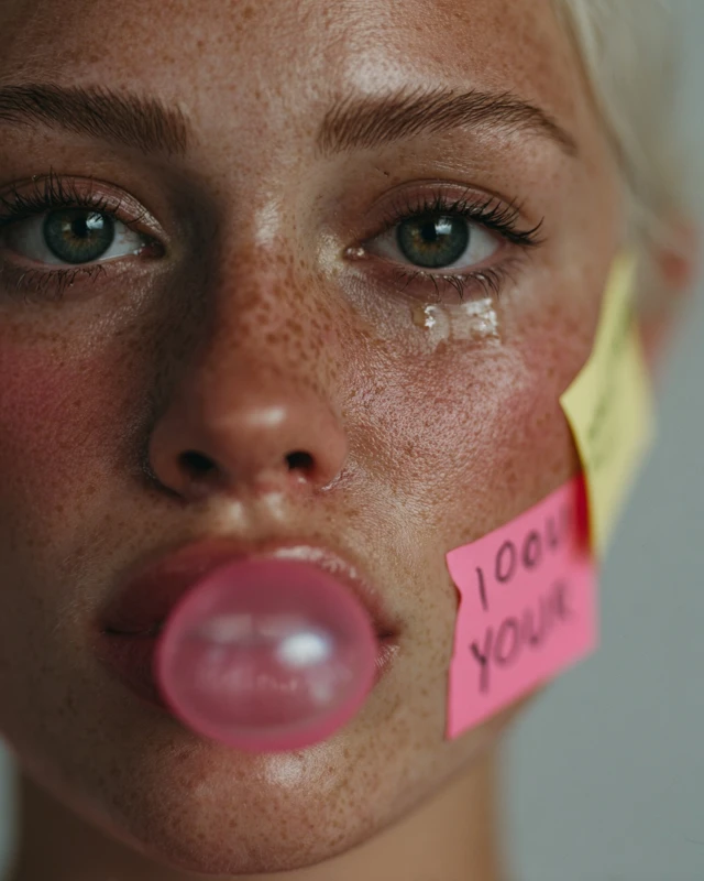 Platinum Blonde Portrait with Bubblegum and Tears