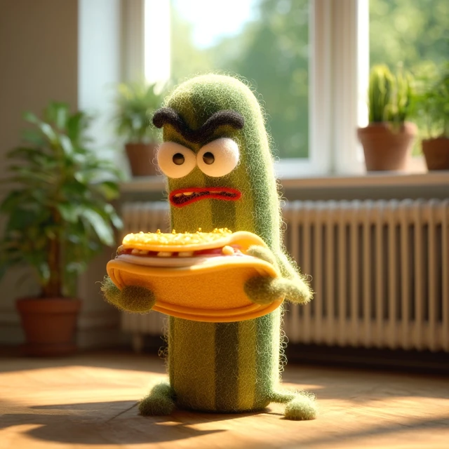 Cartoon Cucumber with Pancake Lunch