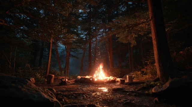 Campfire in a Night Forest 32K UHD
