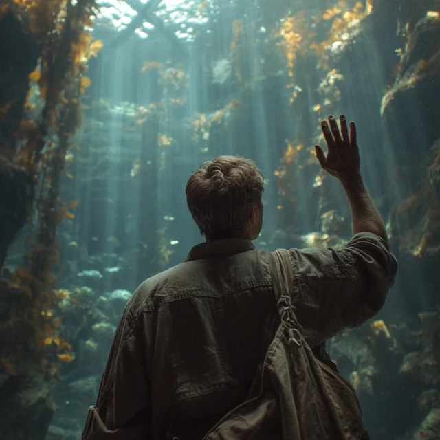 Man in Uniform Contemplating Aquarium Photography