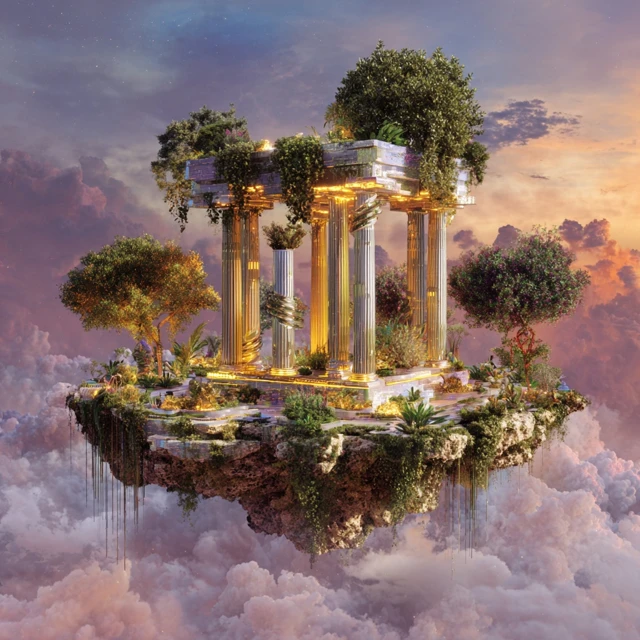 Futuristic Floating Island Eden Garden SciFi