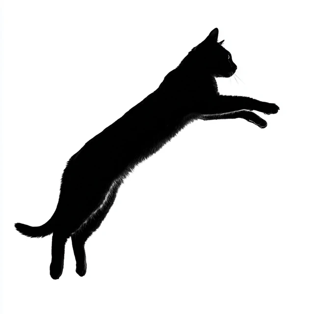 Jumping Cat Silhouette Dynamic Black Shape
