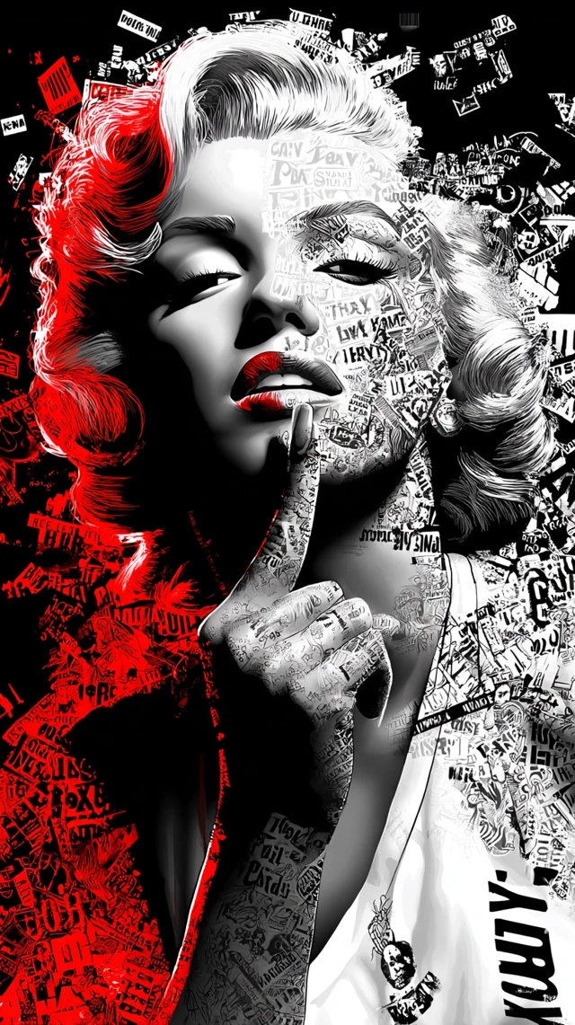 Marilyn Monroe Comic Art Red Black White
