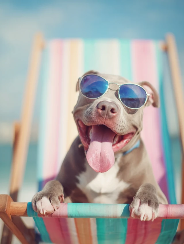 Pitbull Puppy Relaxing Beach Day Sunglasses Summer Fun