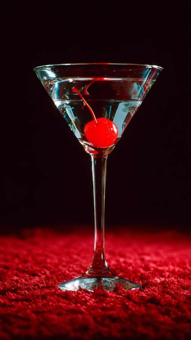 Martini Glass with Cherry on Red Velvet Photography