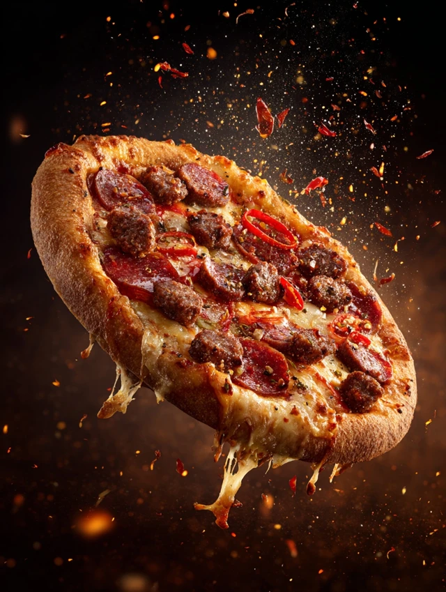 Delicious Pizza with Sausage and Chili Photography
