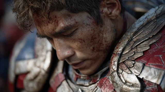 Asian Superhero Exhausted After Battle