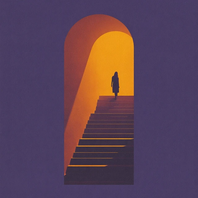 Spiritual Journey: Woman on Golden Staircase