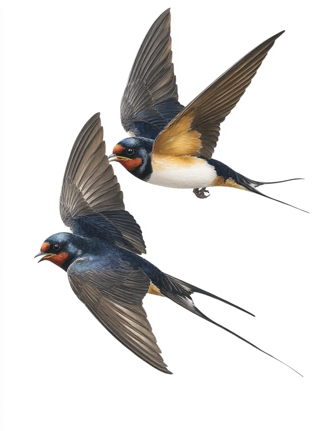 Barn Swallows in Flight Photorealistic Illustration