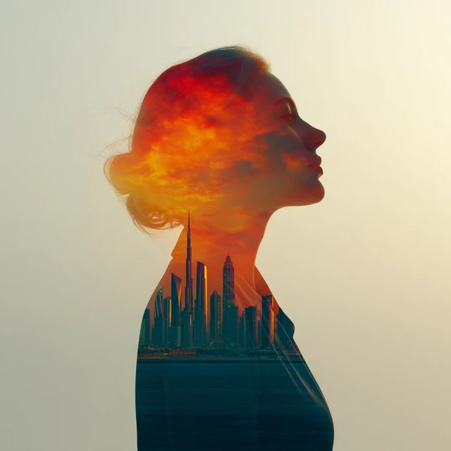 Business Woman Double Exposure Kuwait City