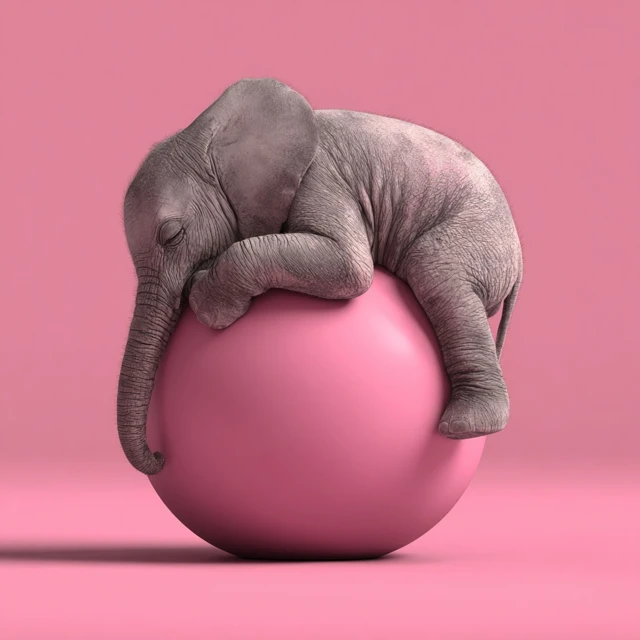 Cute Elephant on Pink Ball 3D Render