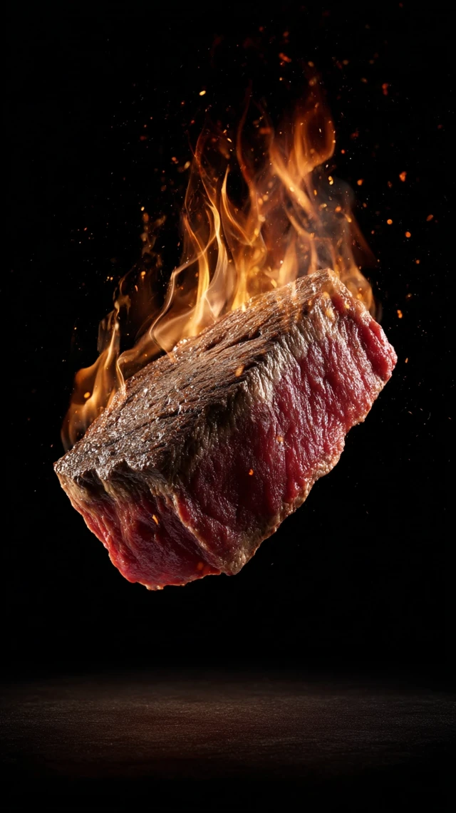 3D Beef Steak in Fire Delicious Food Image