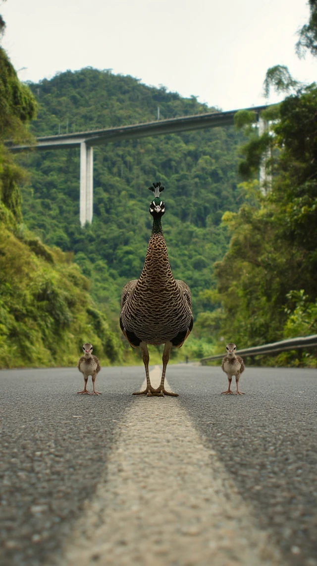 Peacock and Peachicks Roadside View Photography