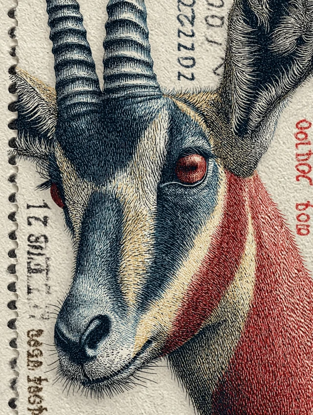 Antelope Postage Stamp Art - Retro Engraving