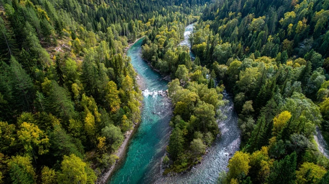 Forest River Aerial View Nature Landscape Scenery