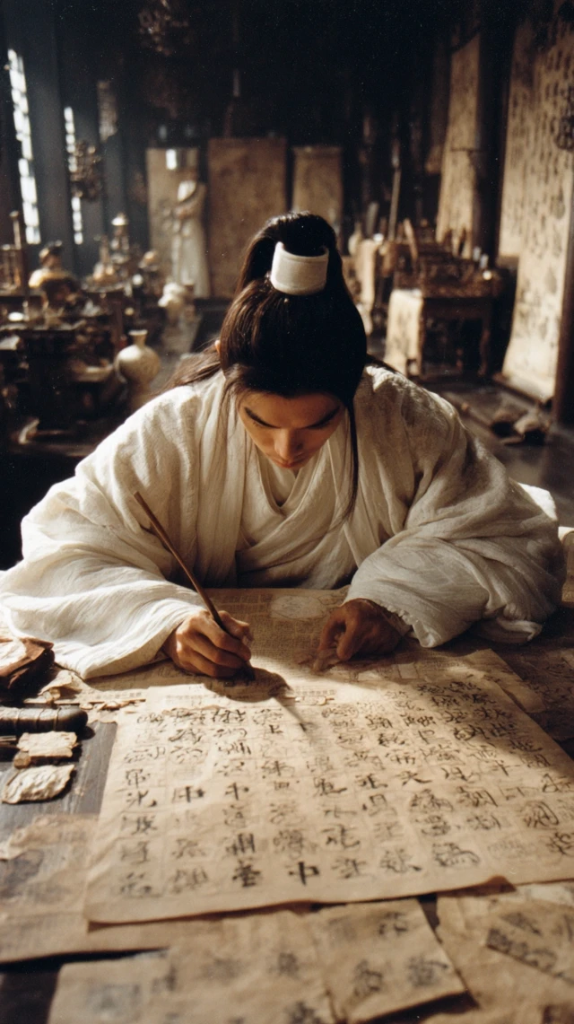 Chinese Wuxia Scholar Assembling Ancient Document
