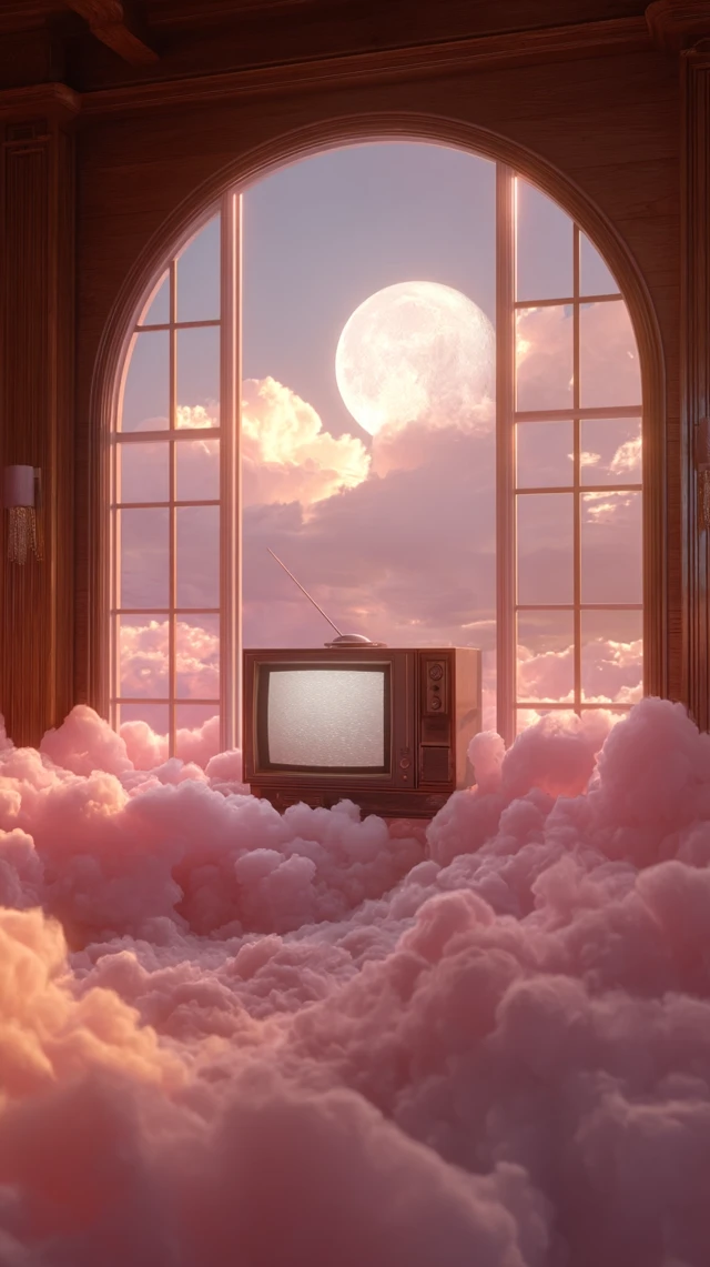 Dreamlike Scene Vintage TV Moon Clouds