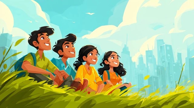 Indian Youth Day Happy Students Cartoon