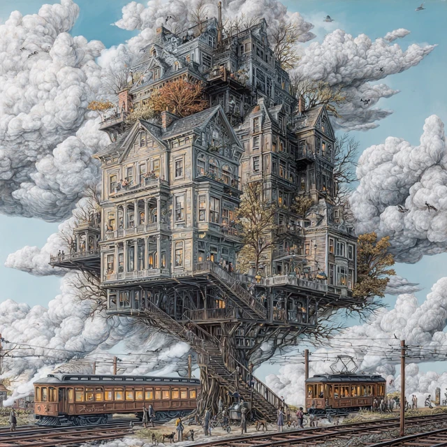Grand House Tree City Illustration