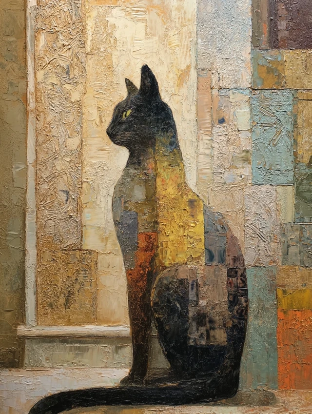 Abstract Cat Oil Painting Interior Scene