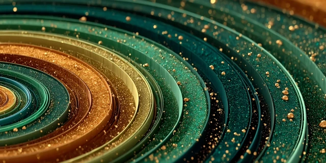 Abstract Green Swirl Design with Gold Sparkles