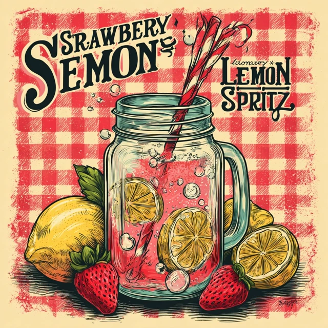 Strawberry Lemon Spritz Vintage Illustration