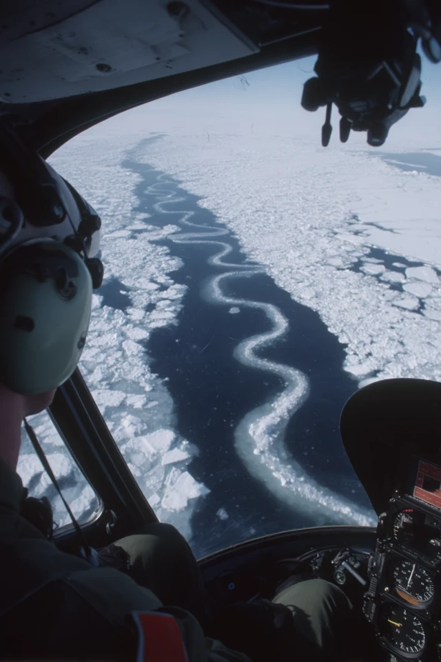 Helicopter View Over Icy River Aerial Photography