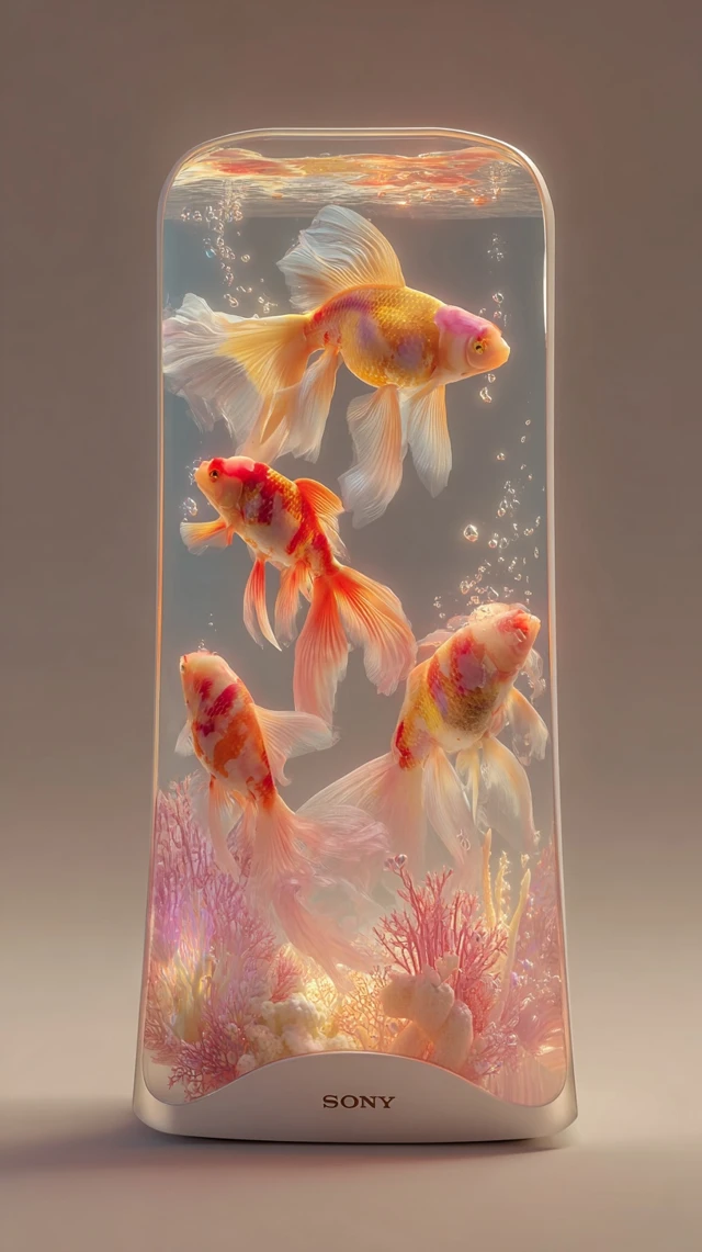 PS5 Console with Aquarium Goldfish Inside Surreal Product Photo