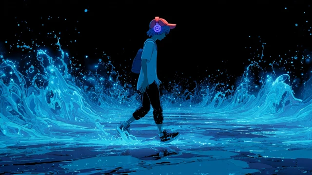 Anime Boy Walking on Water 3D Art