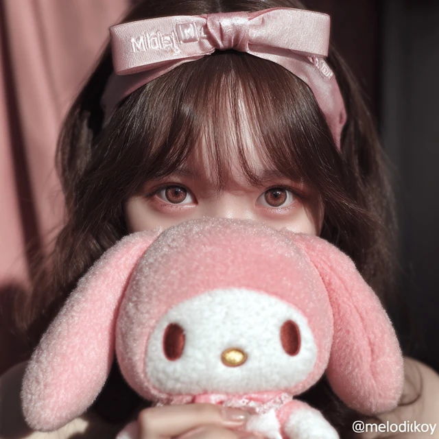 Kawaii Girl with My Melody Plush Aesthetic Photo