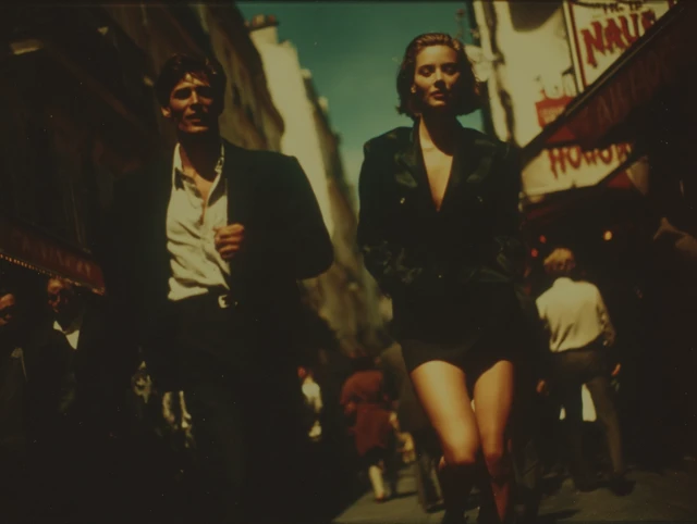 1990s Paris Fashion: Man and Woman Stroll