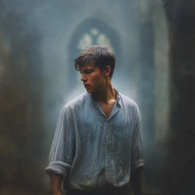Young Man in Chapel Ruins Painting