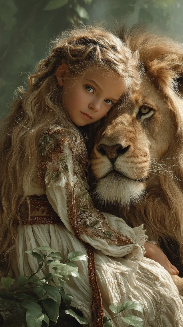 Girl and Lion Fantasy Art