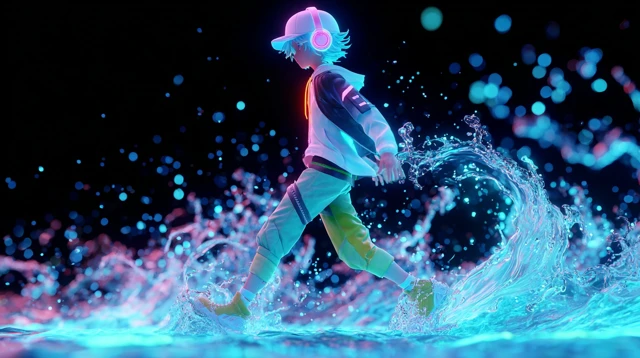 Anime Boy Walking on Water 3D Art