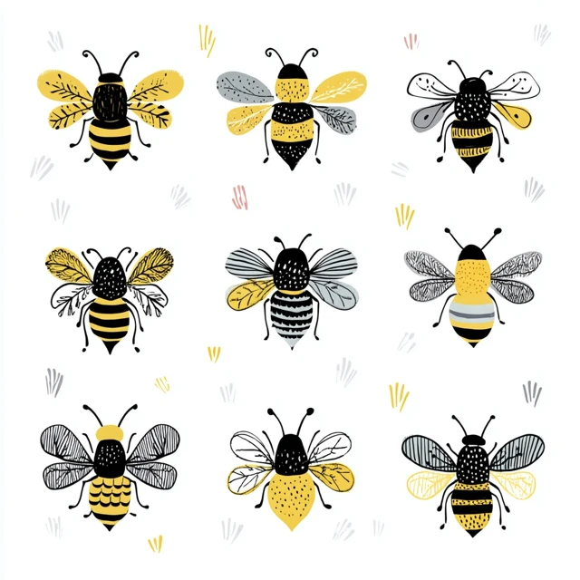 Honey Bee Vector Illustration Doodle Style
