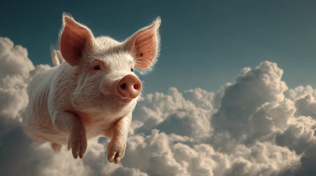 Flying Pig Dreamlike Scene in the Clouds