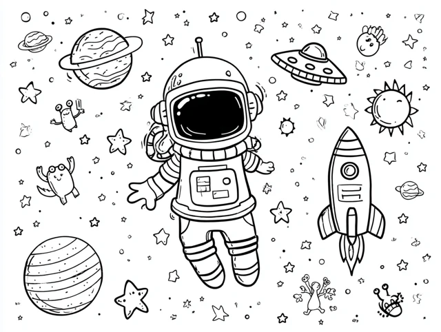 Astronaut Coloring Page for Kids Space Theme