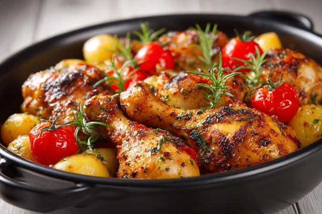 Chicken Drumsticks with Tomatoes and Potatoes Food Photo