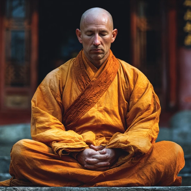 Zen Master Meditating in Temple