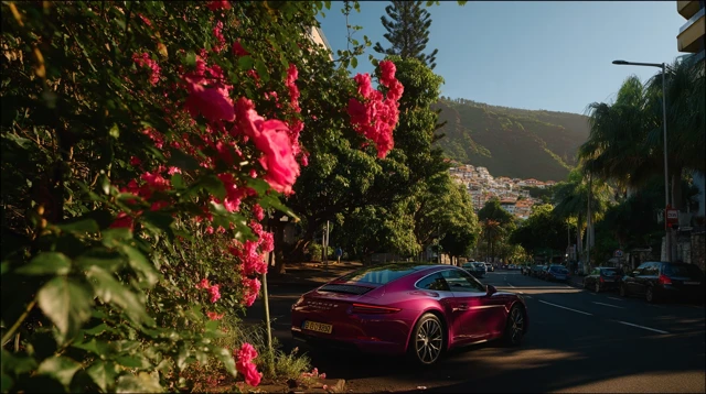 Pink Porsche in Funchal Madeira Editorial Photo