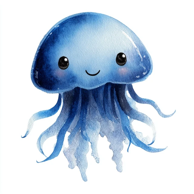Cute Baby Jellyfish Watercolor Clipart